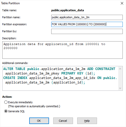 Adding a table partition in Database Tour