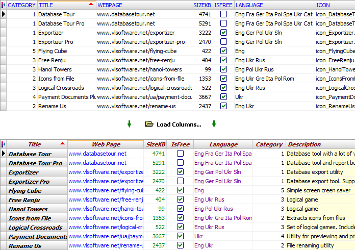 loading column definitions