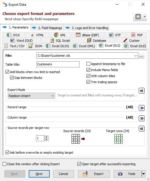 Exporting Data to Excel 97-2003 Workbook