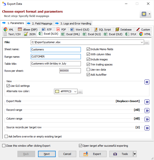 Exporting Data to Excel Workbook