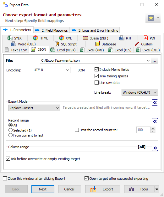 Example of Exporting Data to JSON Exporting Data to JSON