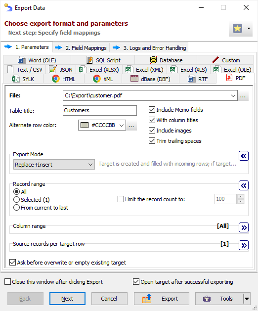 Example of Exporting Data to PDF Document Exporting Data to PDF Document