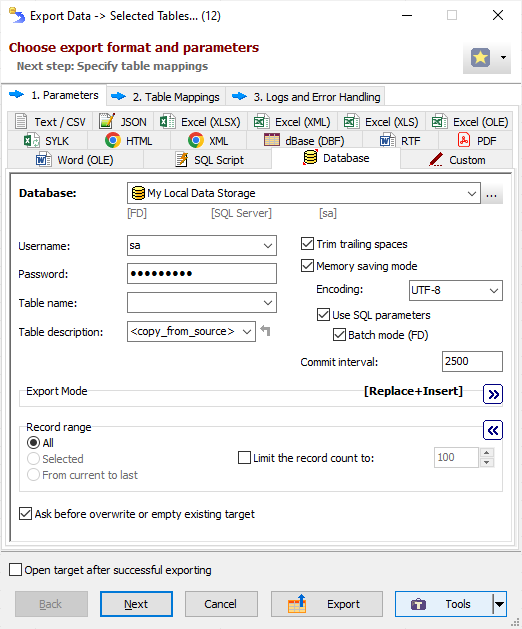 Exporting Multiple Tables to SQL Server