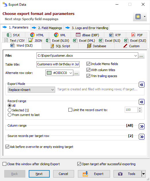 Example of Exporting Data to Word Document (Using OLE) Exporting Data to Word Document (Using OLE)