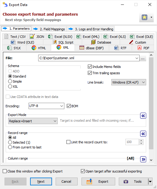 Exporting Data to XML