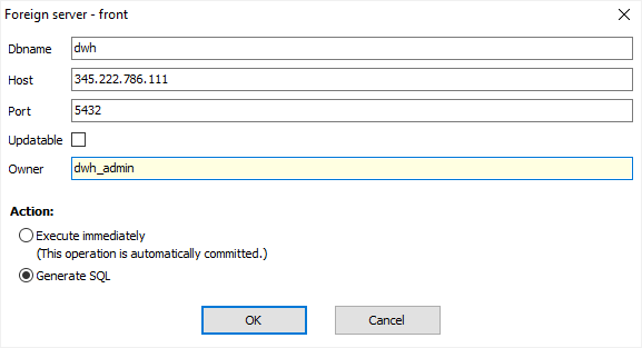 Editing foreign server in PostgreSQL