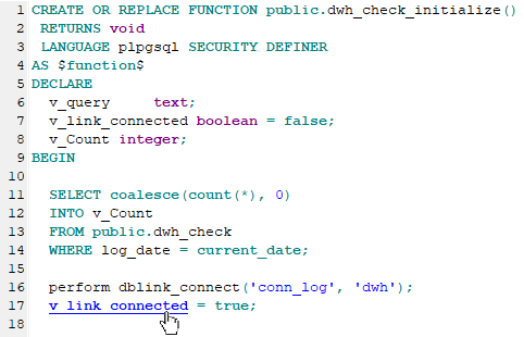 SQL editor variable hyperlink