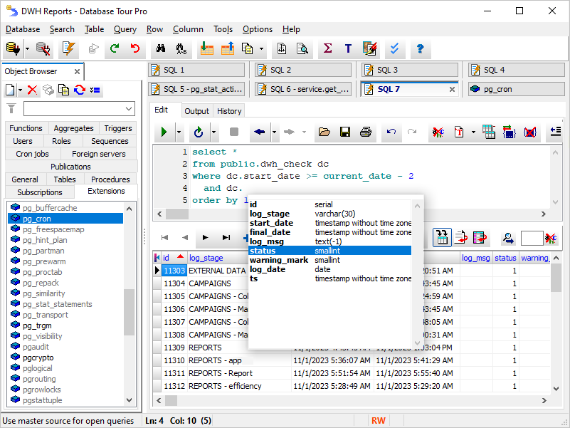 SQL query window