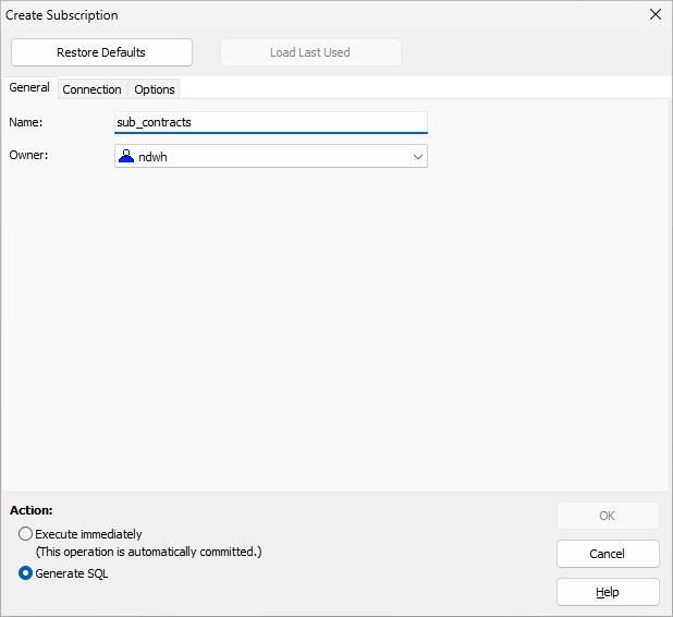 Creating a subscription, general properties