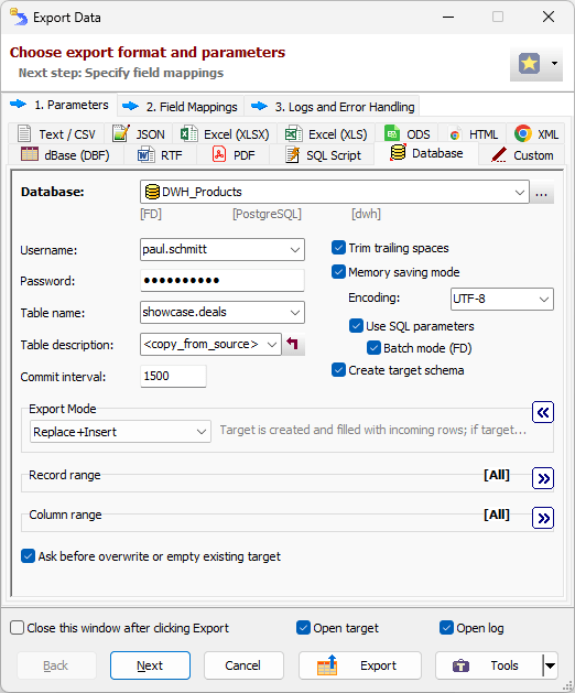 Експортування даних до бази даних PostgreSQL
