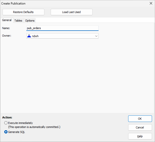 Creating a publication, general properties